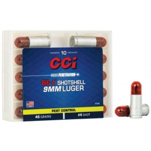 CCI 9mm Luger Big 4 Shotshell 45 Gr. #4 Shot Pest Control 10 Cartridges